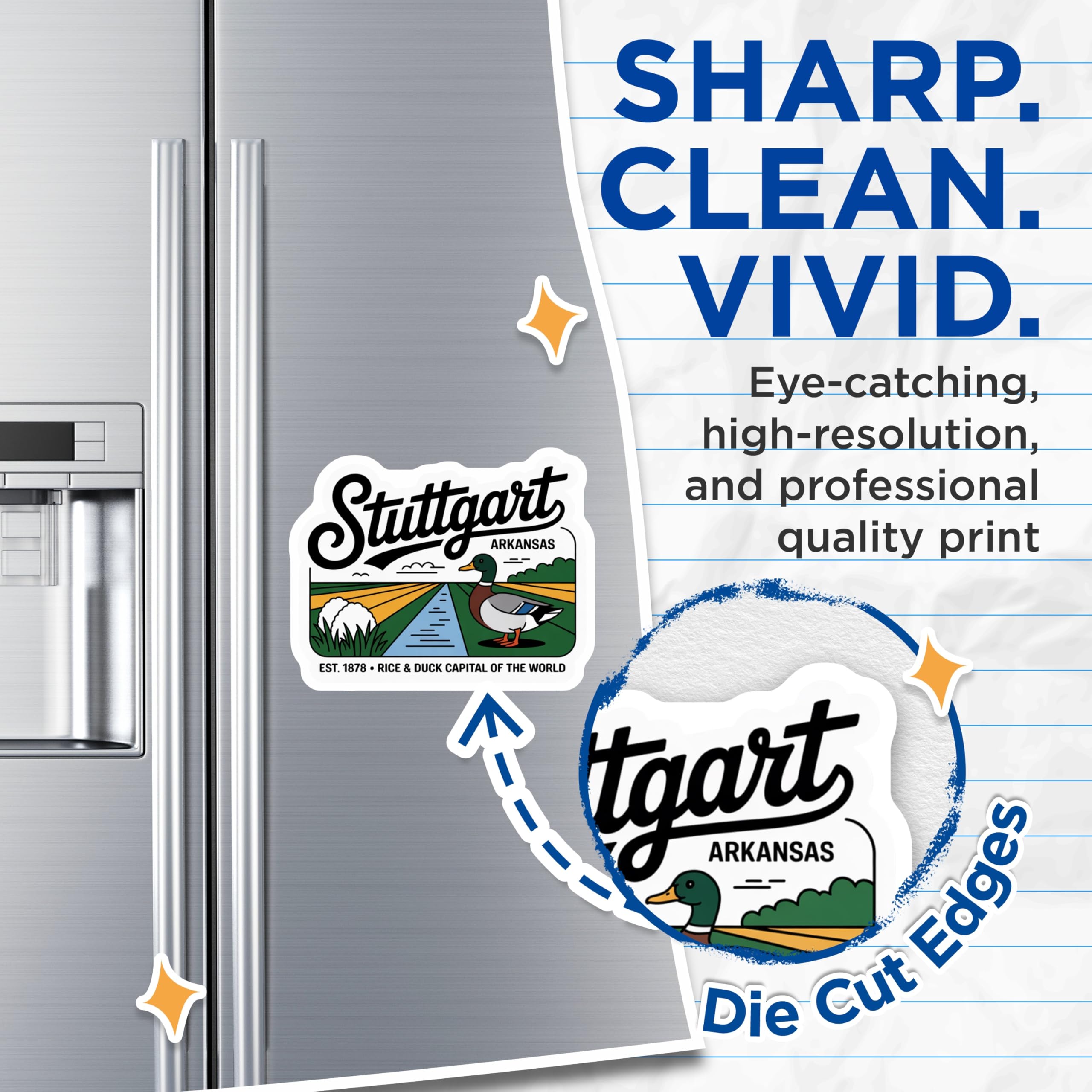(2 Pack) Stuttgart Arkansas Magnets - Duck Capital - Souvenir Decor - 5" On Longest Side - Premium Magnet - for Cars, Refrigerators, Toolboxes, Lockers - Made in USA - MAG18980