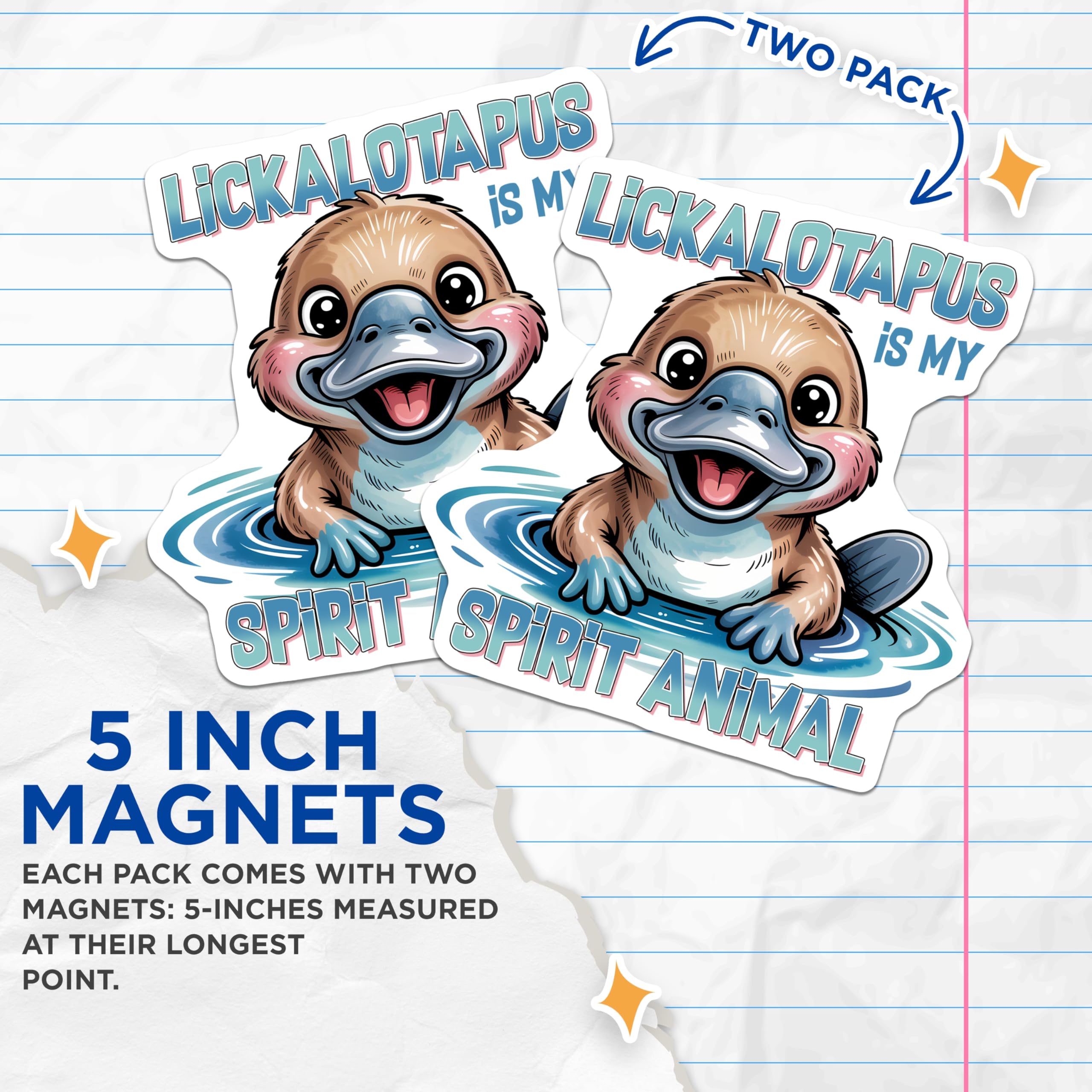 (2 Pack) Lickalotapus Magnets - Platypus Spirit Animal - Funny Meme - 5" On Longest Side - Premium Magnet - for Cars, Refrigerators, Toolboxes, Lockers - Made in USA - MAG15288