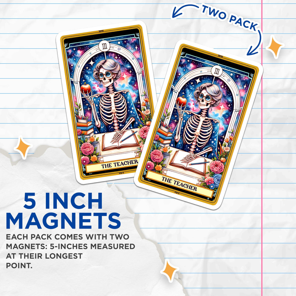 (2 Pack) Skeleton Teacher Magnets - Cosmic Educator Art - Back to School Decor for Teachers - 5 Inches On Longest Side - Thick Durable Magnet - Made in USA - MAG27249