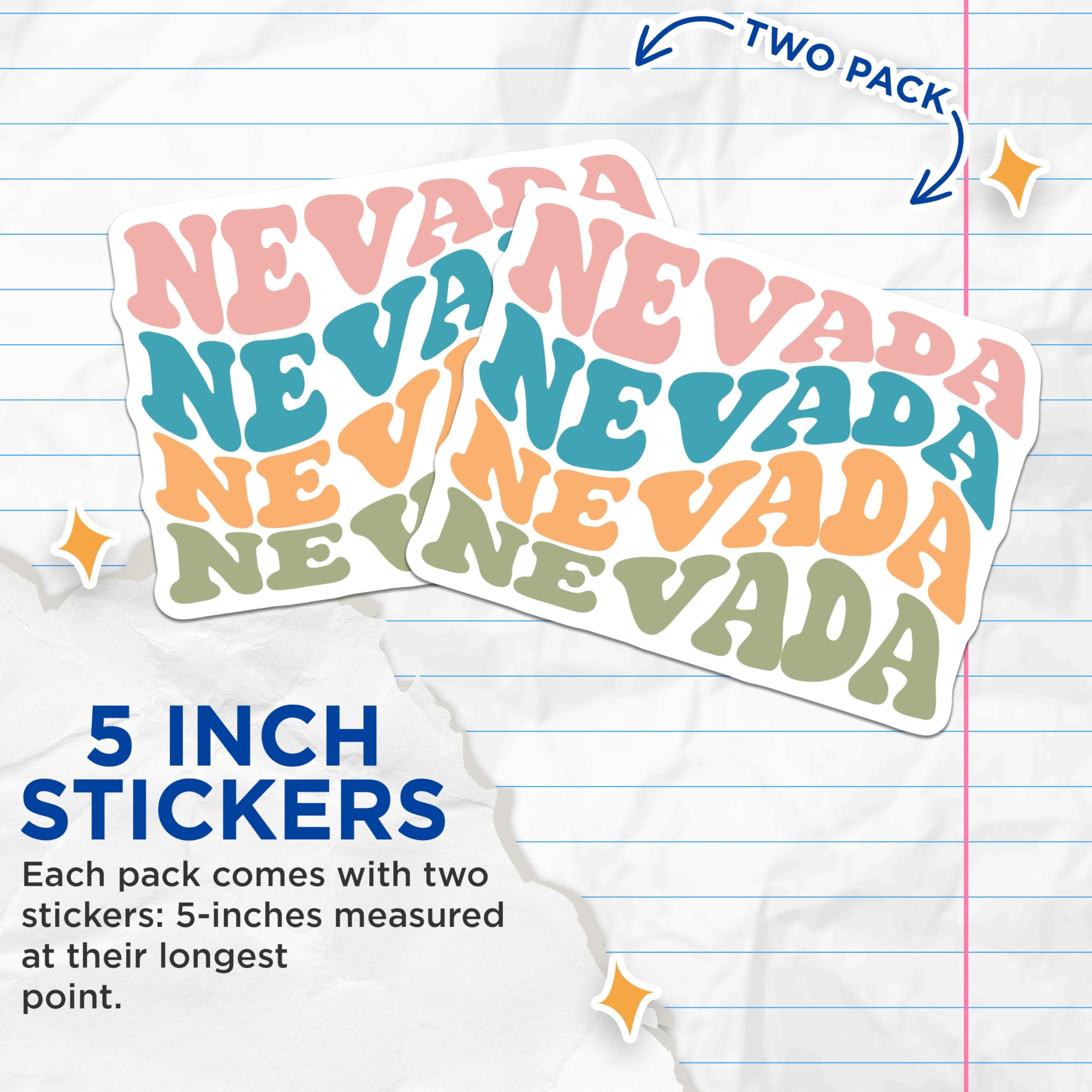 (2 Pack) Nevada Groovy Stickers - Retro State Pride Decals - Wavy Font Aesthetic - 5" On Longest Side - Sticks to Smooth Flat Surfaces - Made in USA - BMCS21054