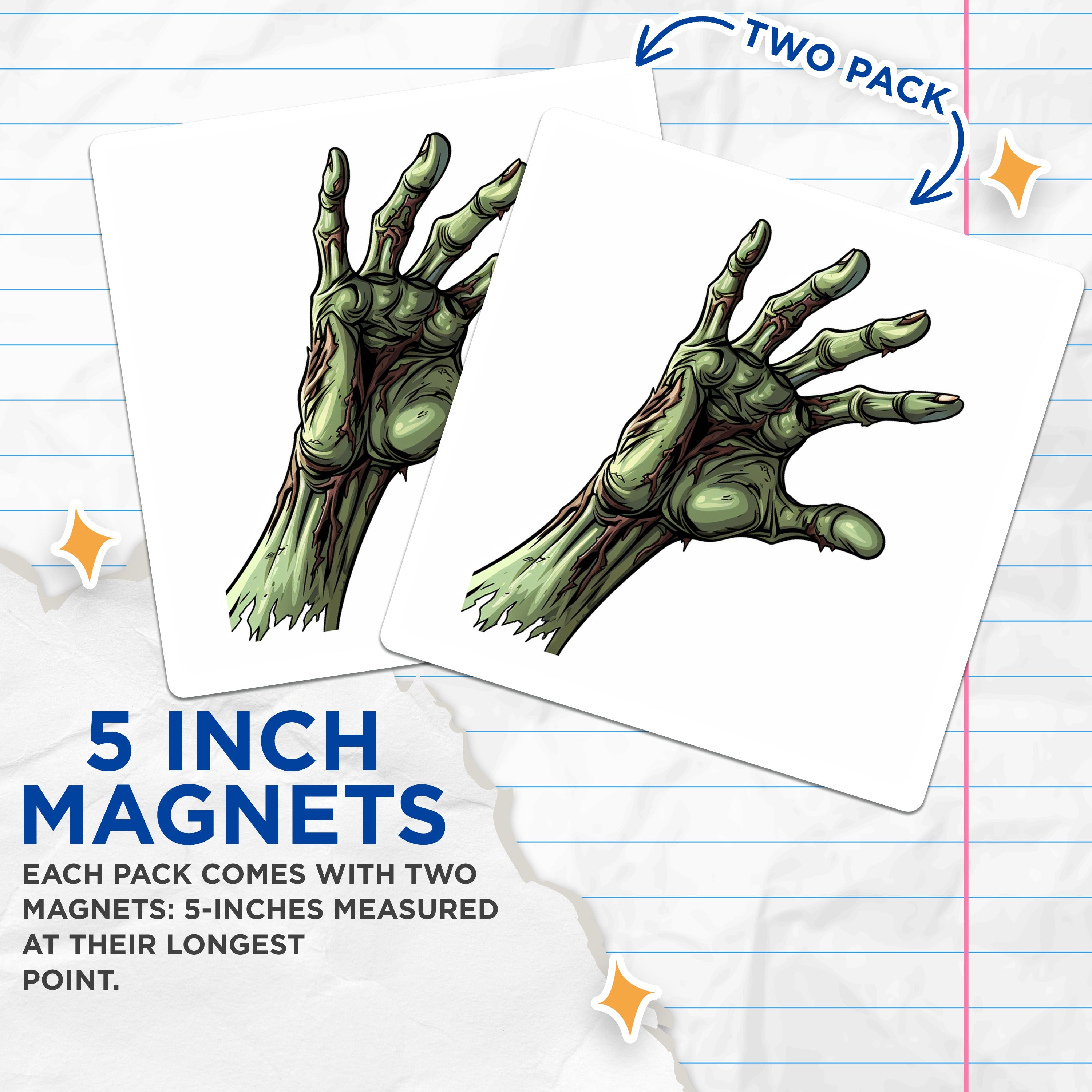(2 Pack) Zombie Hand Magnets - Spooky Halloween Decoration - Undead Artwork Refrigerator Accessory - Creepy Home Decor - 5 Inches On Longest Side - Thick Durable Magnet - Made in USA - MAG38333