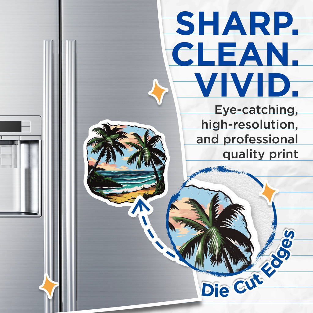(2 Pack) Tropical Beach Magnets - Palm Tree Ocean Scene - Coastal Decor Fridge Magnets - 5 Inches On Longest Side - Thick Durable Magnet - Made in USA - MAG36574