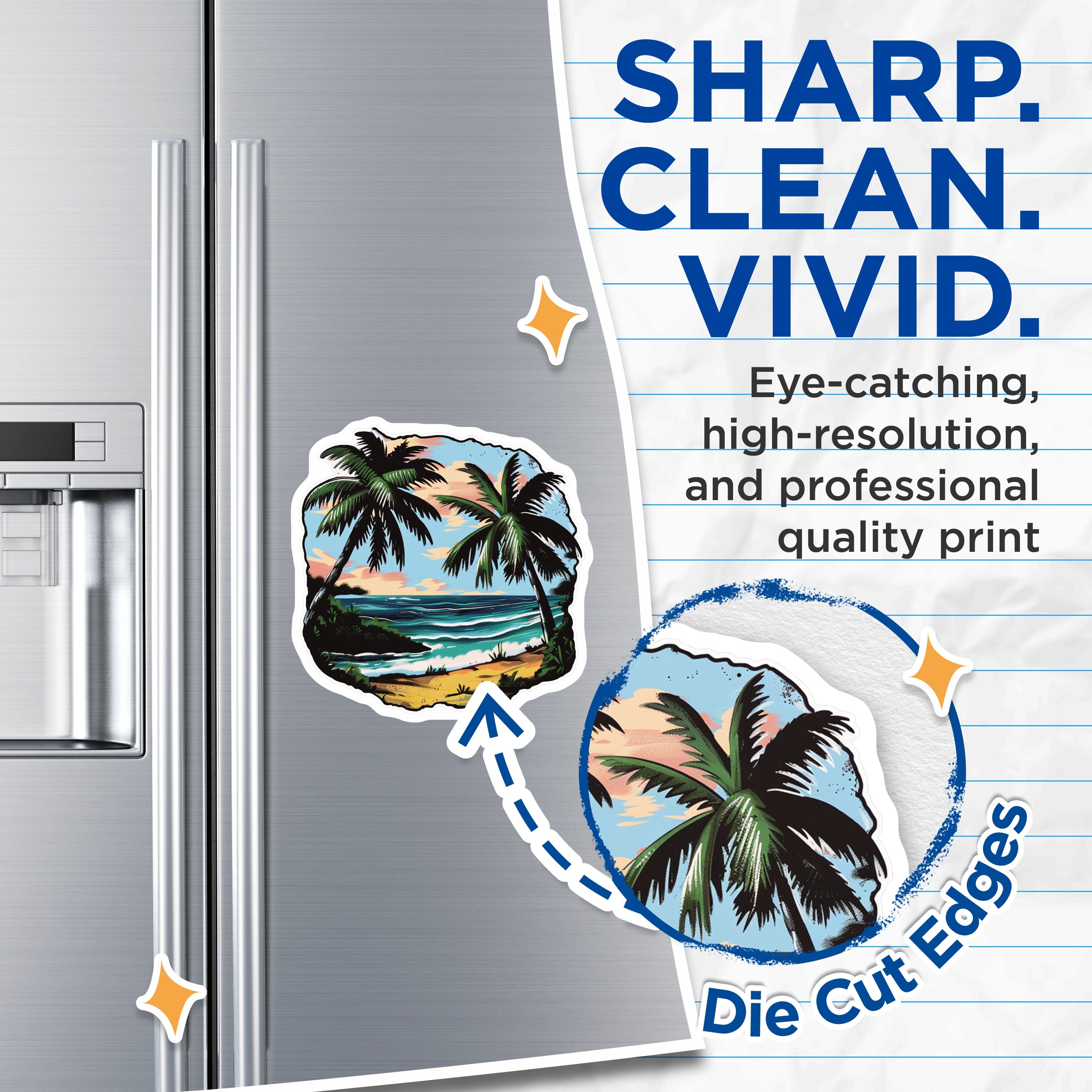 (2 Pack) Tropical Beach Magnets - Palm Tree Ocean Scene - Coastal Decor Fridge Magnets - 5 Inches On Longest Side - Thick Durable Magnet - Made in USA - MAG36574