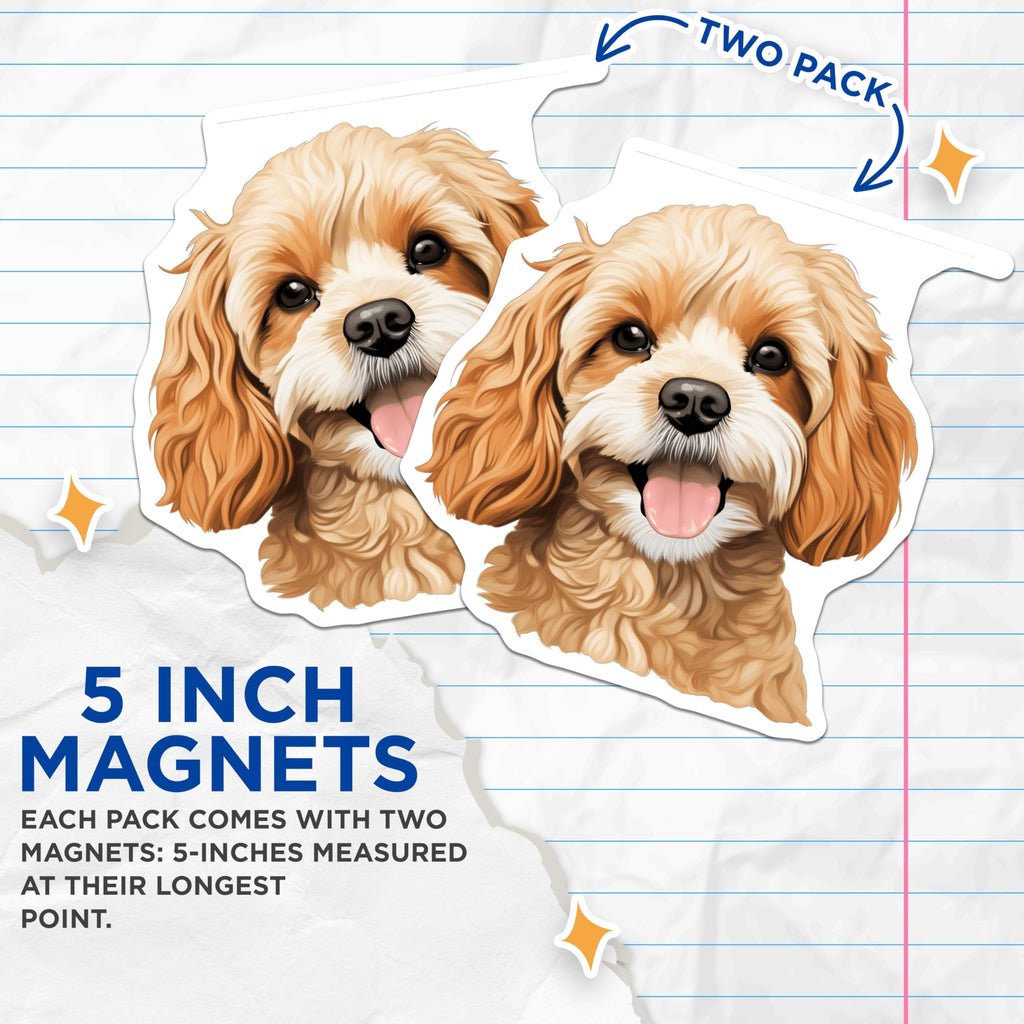 (2 Pack) Cavapoo Dog Face Magnets - Happy Cockapoo Puppy - Dog Lover Fridge Decor - 5 Inches On Longest Side - Thick Durable Magnet - Made in USA - MAG28376