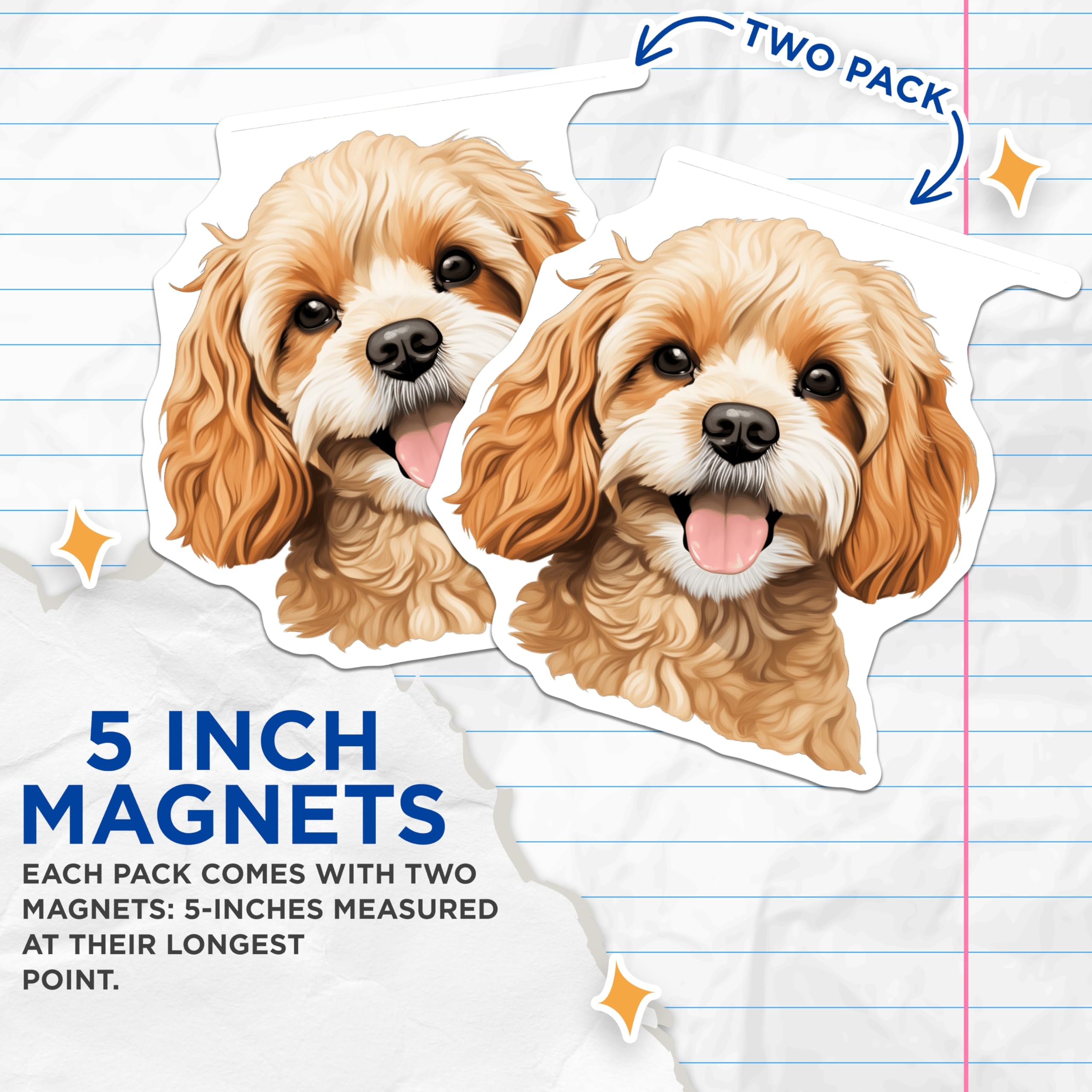 (2 Pack) Cavapoo Dog Face Magnets - Happy Cockapoo Puppy - Dog Lover Fridge Decor - 5 Inches On Longest Side - Thick Durable Magnet - Made in USA - MAG28376