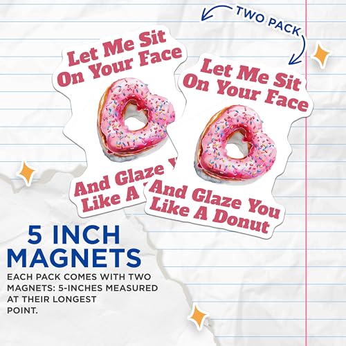 (2 Pack) Donut Heart Fun Magnets - Humorous Kitchen Magnet Set - Playful Food Joke Magnets - 5" On Longest Side - for Cars, Refrigerators, Toolboxes, Lockers - Made in USA BMCS3483