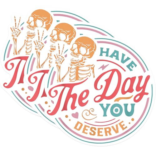 (3 Pack) Have The Day Decals - Skeleton Peace Sign - Positive Affirmation Decals - 3 Inches On Longest Side - Easy Peel & Apply - Made in USA - 3MCS0523
