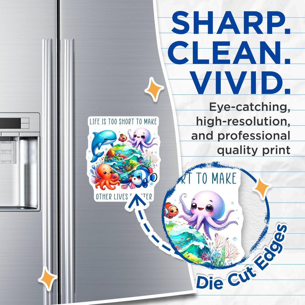(2 Pack) Life is Too Short Magnets - Inspirational Quote - Cute Sea Creatures - Ocean Conservation - 5" On Longest Side - for Cars, Fridges, Toolboxes - Made in USA - MAG7950