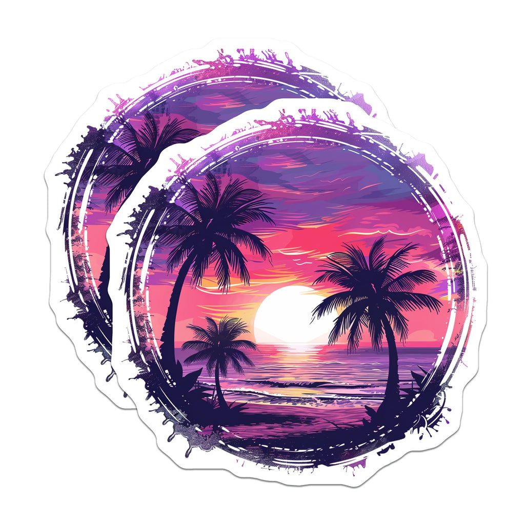 (2 Pack) Tropical Sunset Magnets - Beach Ocean Aesthetic Decor - Palm Tree Vibrant Art - 5 Inches On Longest Side - Thick Durable Magnet - Made in USA - MAG37101