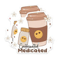 (2 Pack) Caffeinated Medicated Stickers - Cute Coffee Stickers - Smiley Face Stickers - Coffee Lover Gift Stickers - 5" On Longest Side - Sticks to Smooth Flat Surfaces - Made in USA - BMCS6476