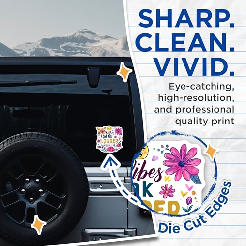 (2 Pack) Vibes Speak Louder Stickers - Inspirational Quote - Floral Design Sticker for Laptop Water Bottle - 5" On Longest Side - Sticks to Smooth Flat Surfaces - Made in USA - BMCS4330