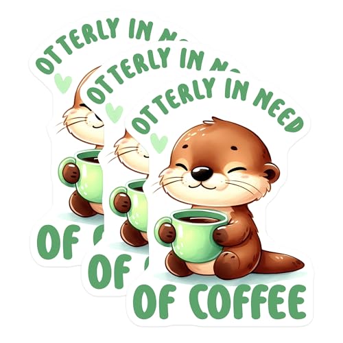 (3 Pack) Otter Coffee Decals - Cute Animal Stickers - Laptop Car Decals - 3 Inches On Longest Side - Easy Peel & Apply - Made in USA - 3MCS2067