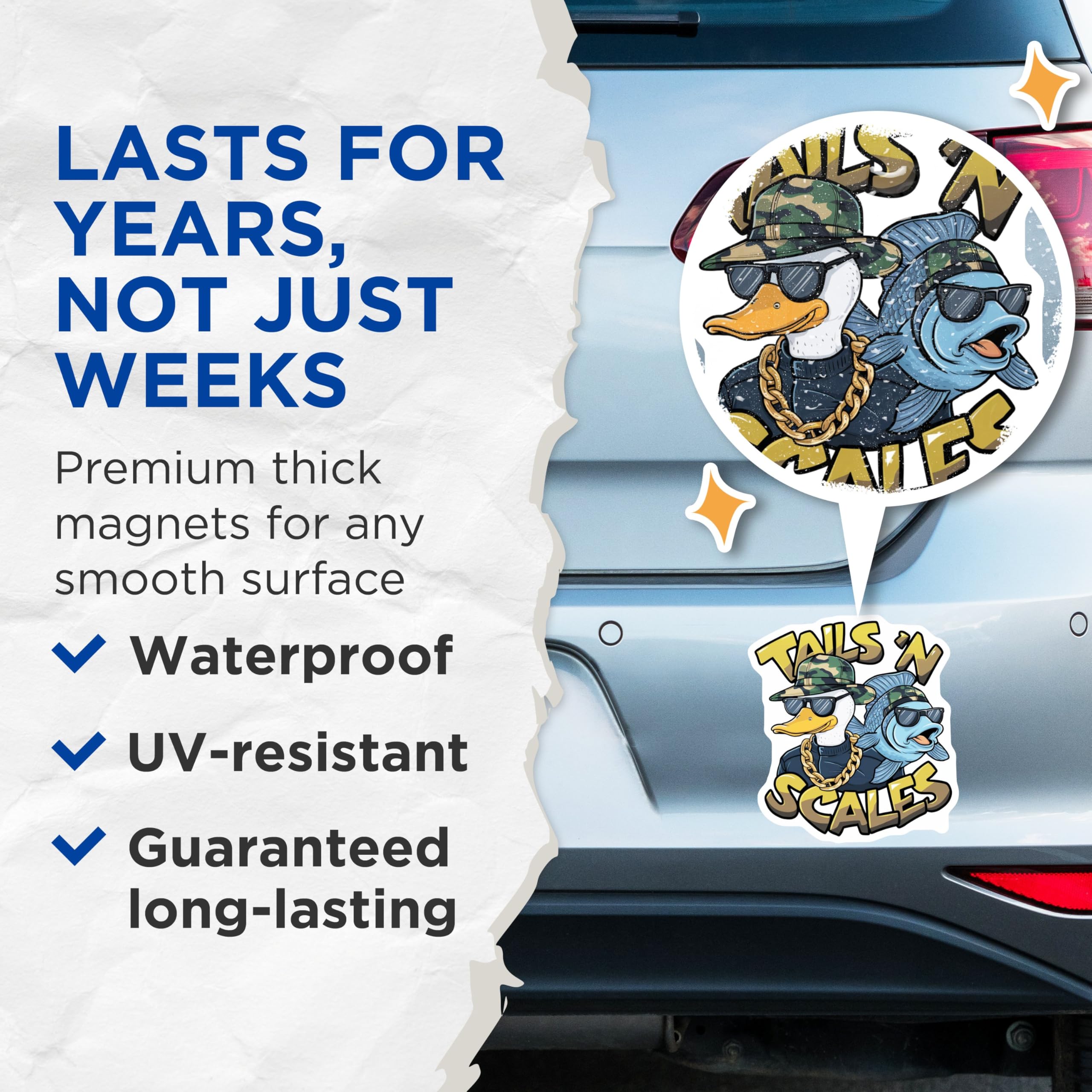 (2 Pack) Funny Duck and Fish Magnets - Tails 'N Scales - Cool Animal Magnets - 5" On Longest Side - for Cars, Fridges, Toolboxes - Made in USA - MAG4524