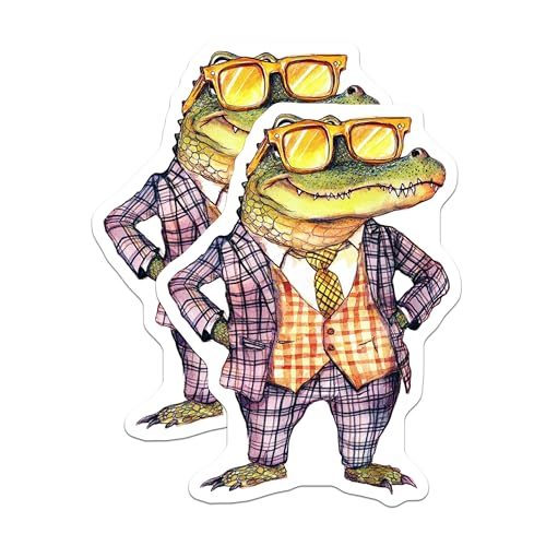 (2 Pack) Cool Alligator Sticker - Fun Animal Fashion - Unique Gator in Sunglasses - 5" On Longest Side - Sticks to Smooth Flat Surfaces - Made in USA - BMCS9508