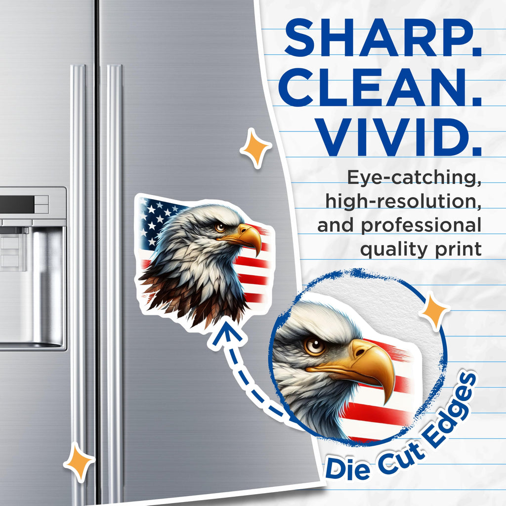 (2 Pack) American Bald Eagle Head Magnets - Majestic USA Flag Decor - Patriotic National Bird Symbol Display - 5 Inches On Longest Side - Thick Durable Magnet - Made in USA - MAG20269