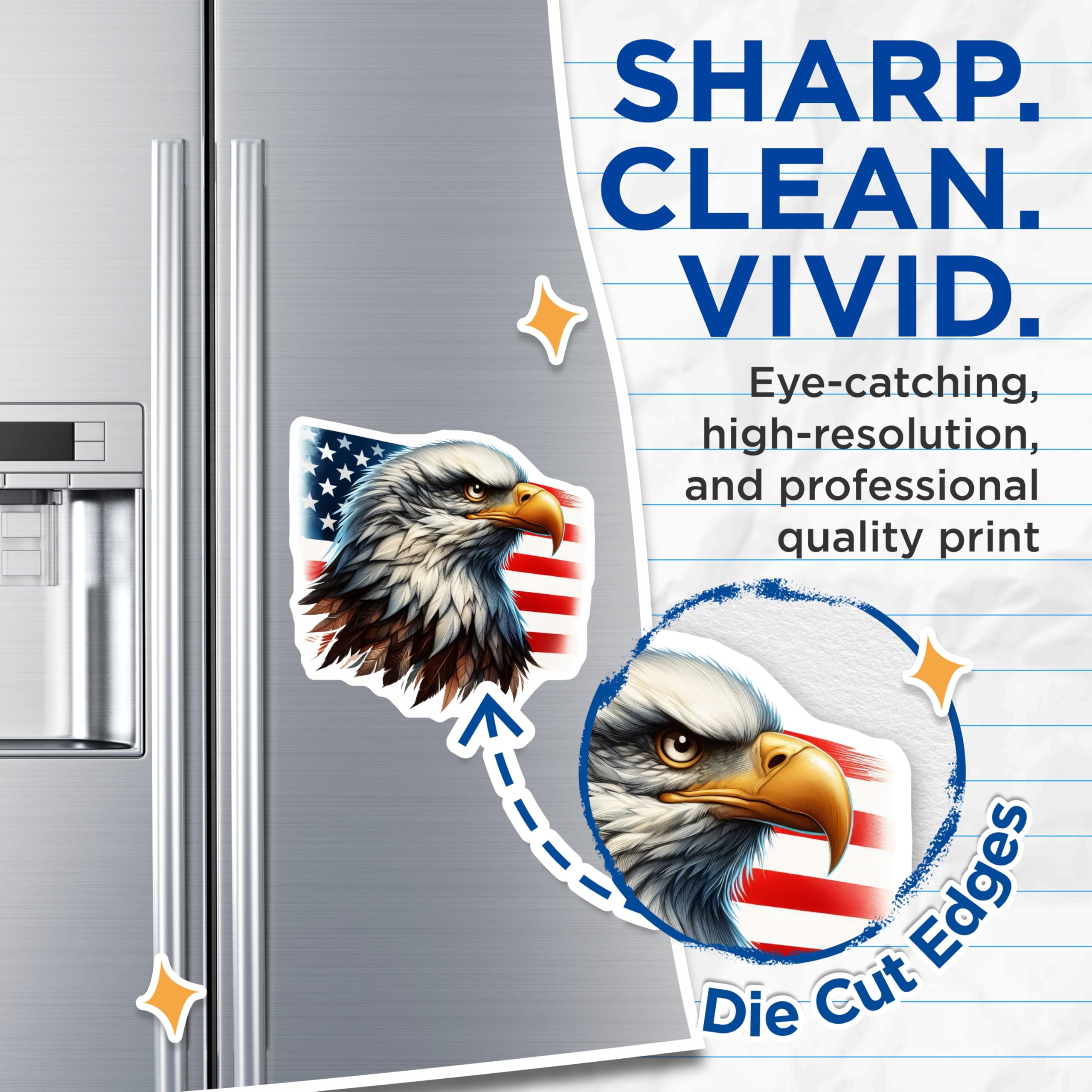 (2 Pack) American Bald Eagle Head Magnets - Majestic USA Flag Decor - Patriotic National Bird Symbol Display - 5 Inches On Longest Side - Thick Durable Magnet - Made in USA - MAG20269