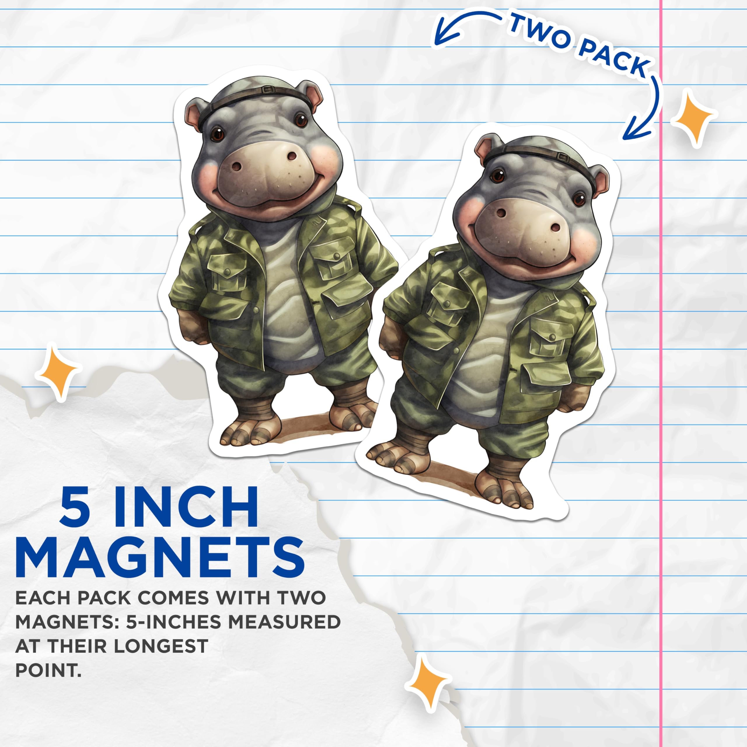 (2 Pack) Hippo Magnets - Cartoon Animal Fridge Magnets - Cute Hippo Art Magnets - 5" On Longest Side - Premium Magnet - for Cars, Refrigerators, Toolboxes, Lockers - Made in USA - MAG16848