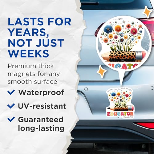 (2 Pack) Educator Magnets - Teacher Appreciation - Classroom Decor - Floral Pencil Design - Inspirational Quote for Teachers - 5" On Longest Side - for Cars, Fridges, Toolboxes - Made in USA - MAG8040