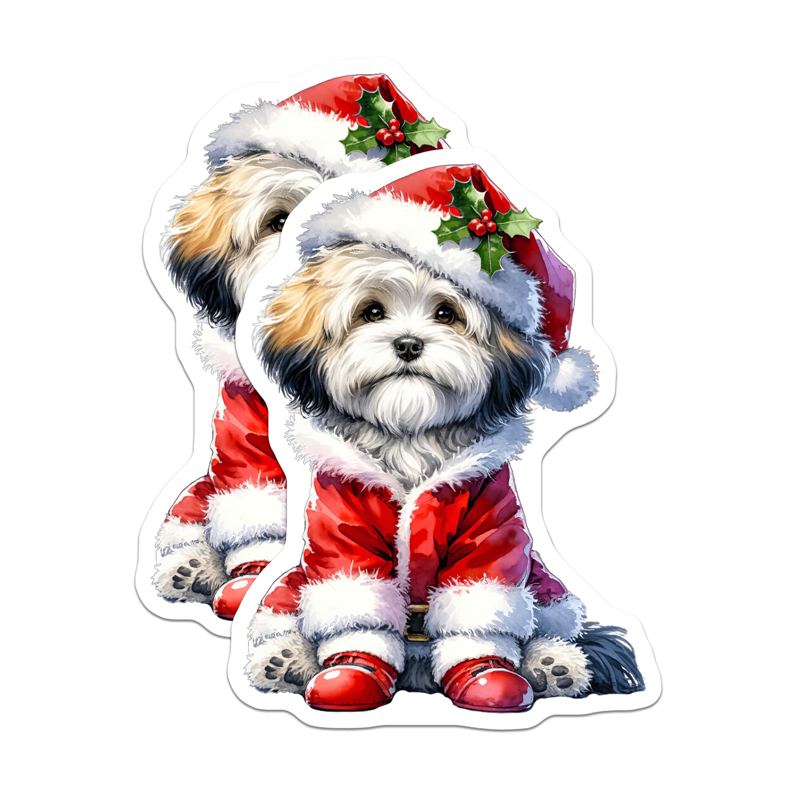 (2 Pack) Christmas Dog Magnets - Santa Puppy Decor - Pet Holiday Refrigerator Adornment - 5 Inches On Longest Side - Thick Durable Magnet - Made in USA - MAG29081
