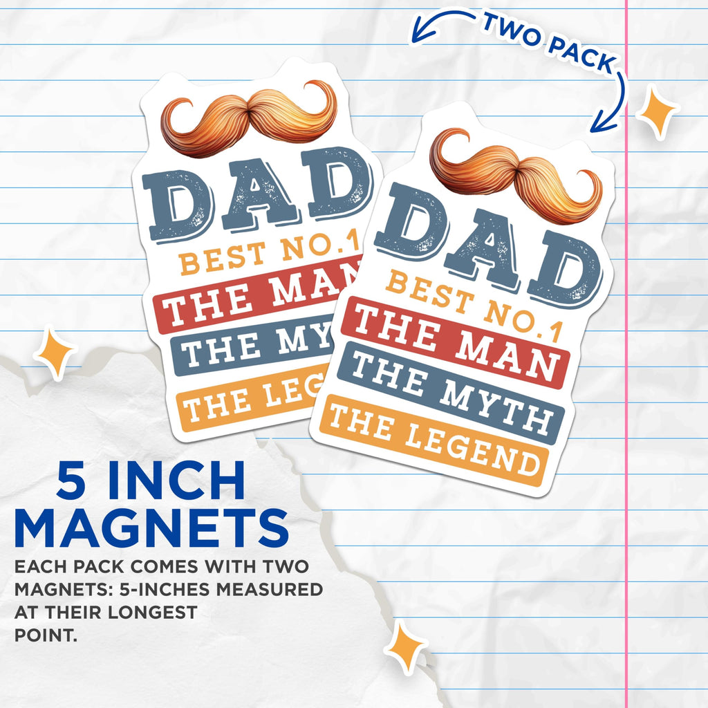 (2 Pack) Dad Best No.1 Magnets - The Man The Myth The Legend - Father's Day Magnets for Dad - 5" On Longest Side - for Cars, Fridges, Toolboxes - Made in USA - MAG3972