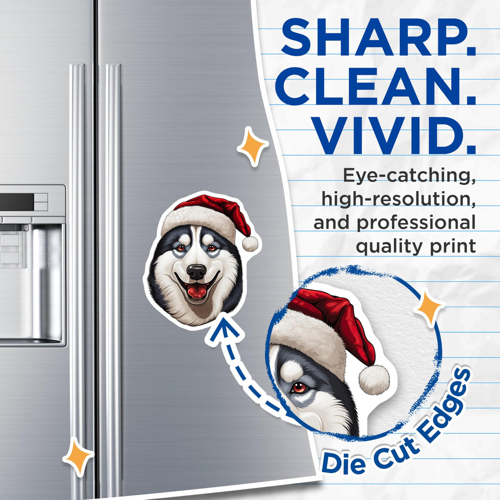 (2 Pack) Santa Husky Magnets - Christmas Dog Holiday Decor - Festive Siberian Husky - Winter Pet Lover Magnet - 5 Inches On Longest Side - Thick Durable Magnet - Made in USA - MAG24813