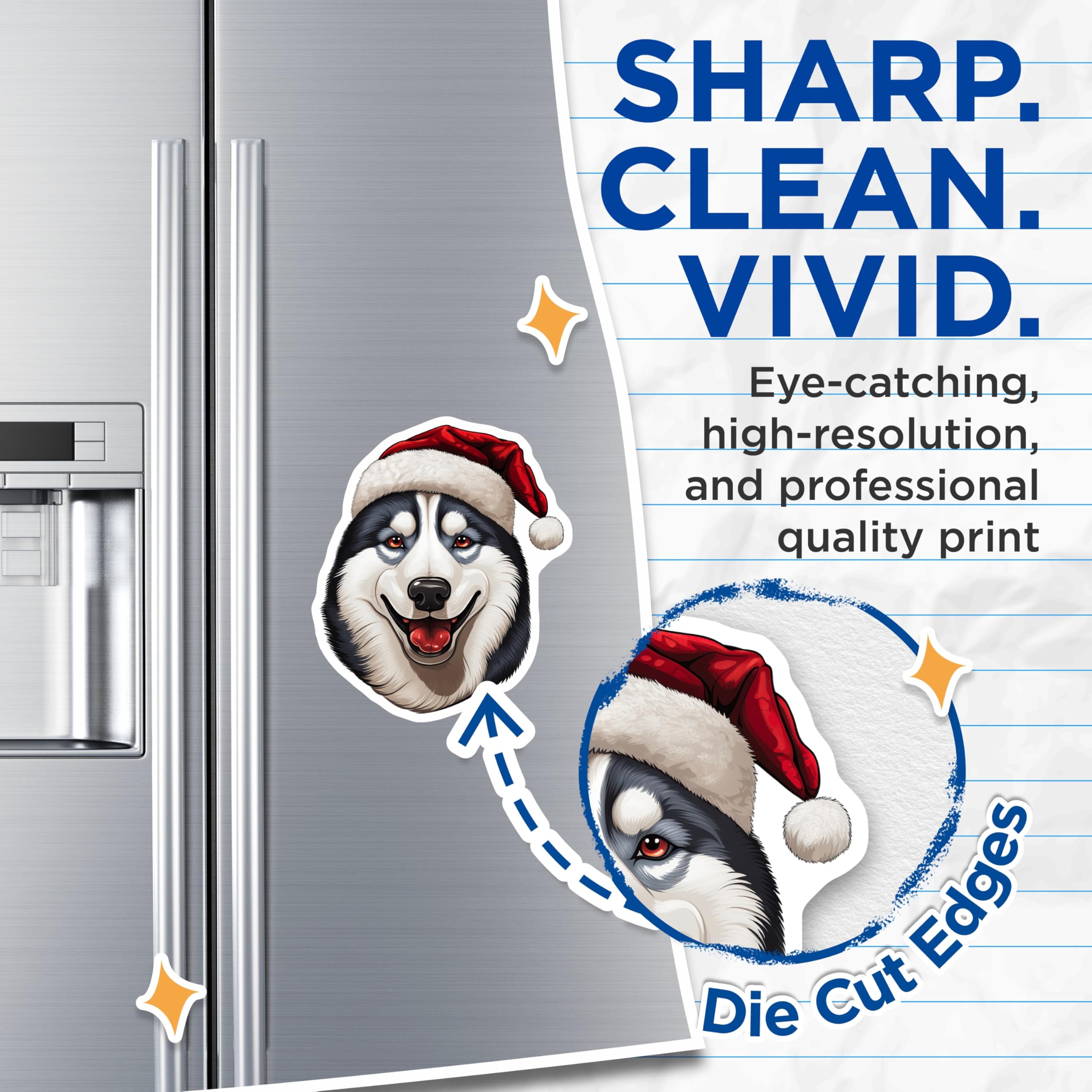 (2 Pack) Santa Husky Magnets - Christmas Dog Holiday Decor - Festive Siberian Husky - Winter Pet Lover Magnet - 5 Inches On Longest Side - Thick Durable Magnet - Made in USA - MAG24813