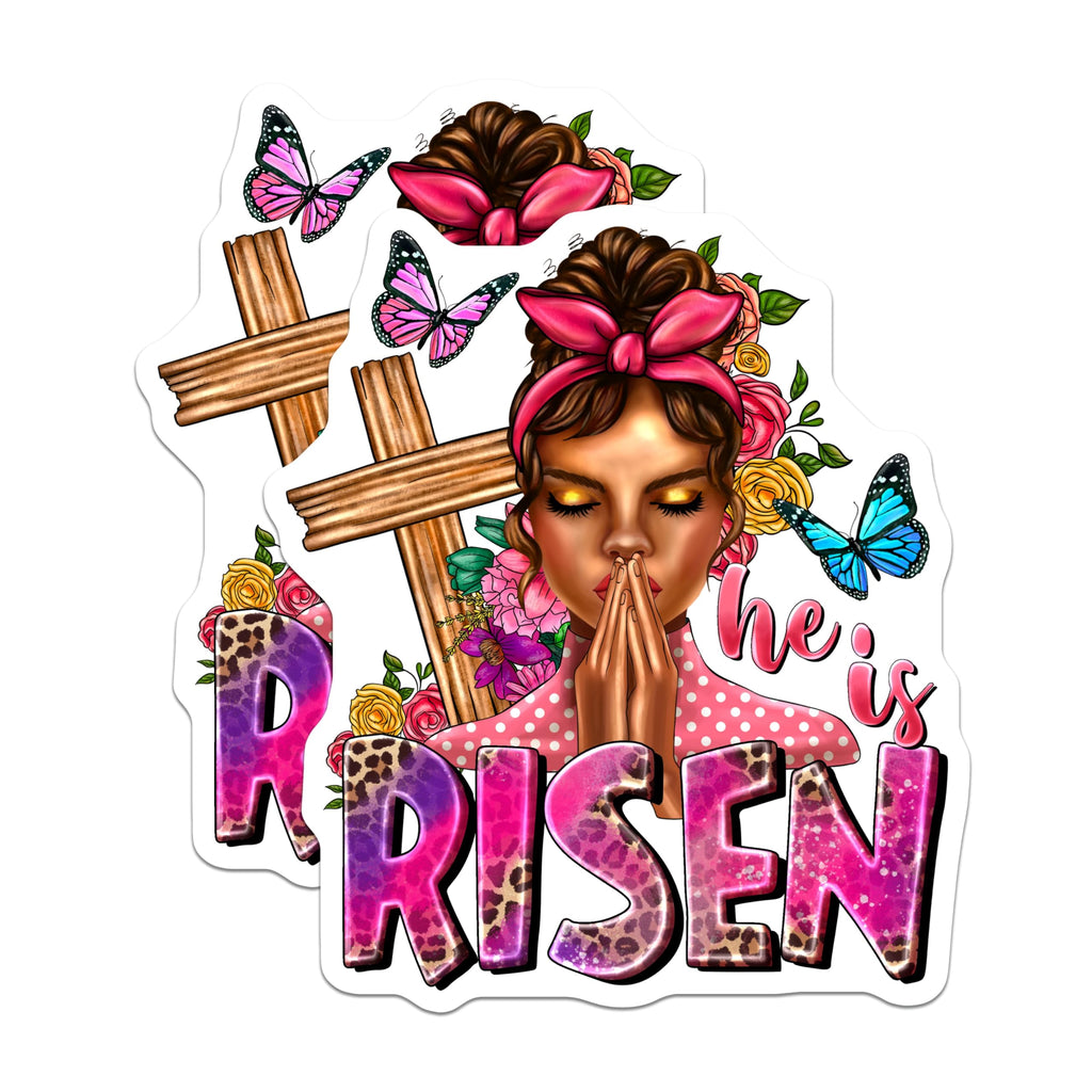 (2 Pack) He is Risen Magnets - Christian Easter Decor - Praying Woman Faith Art - 5 Inches On Longest Side - Thick Durable Magnet - Made in USA - MAG29010