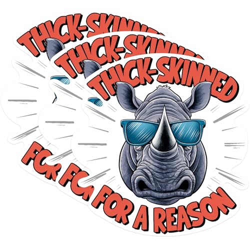 (3 Pack) Thick Skinned Rhino Decals - Funny Animal Sticker - Cool Rhino with Sunglasses Decal - 3 Inches On Longest Side - Easy Peel & Apply - Made in USA - 3MCS0904