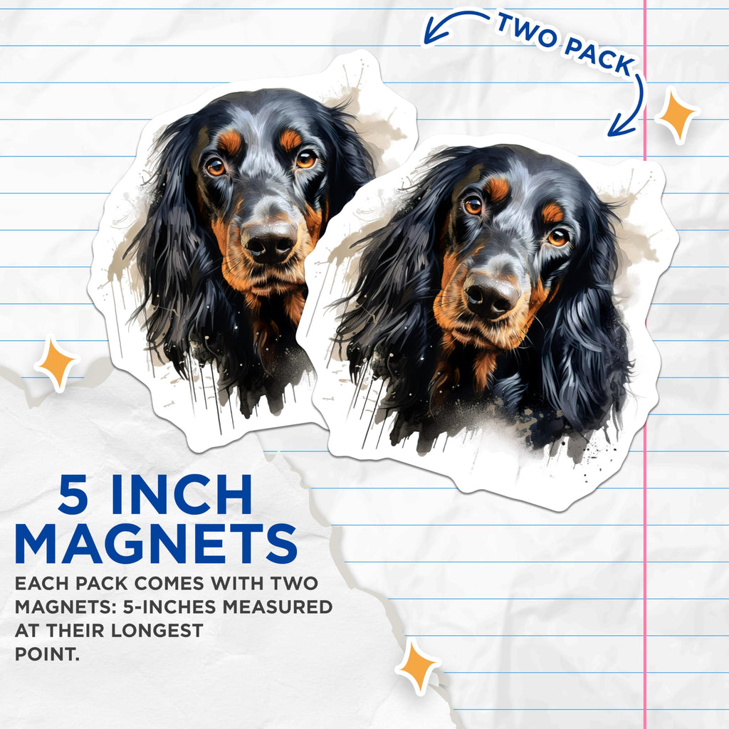 (2 Pack) Gordon Setter Magnets - Elegant Black Tan Dog Portrait - Sporting Breed Canine Art - Pet Owner Collection Decor - 5 Inches On Longest Side - Thick Durable Magnet - Made in USA - MAG24710