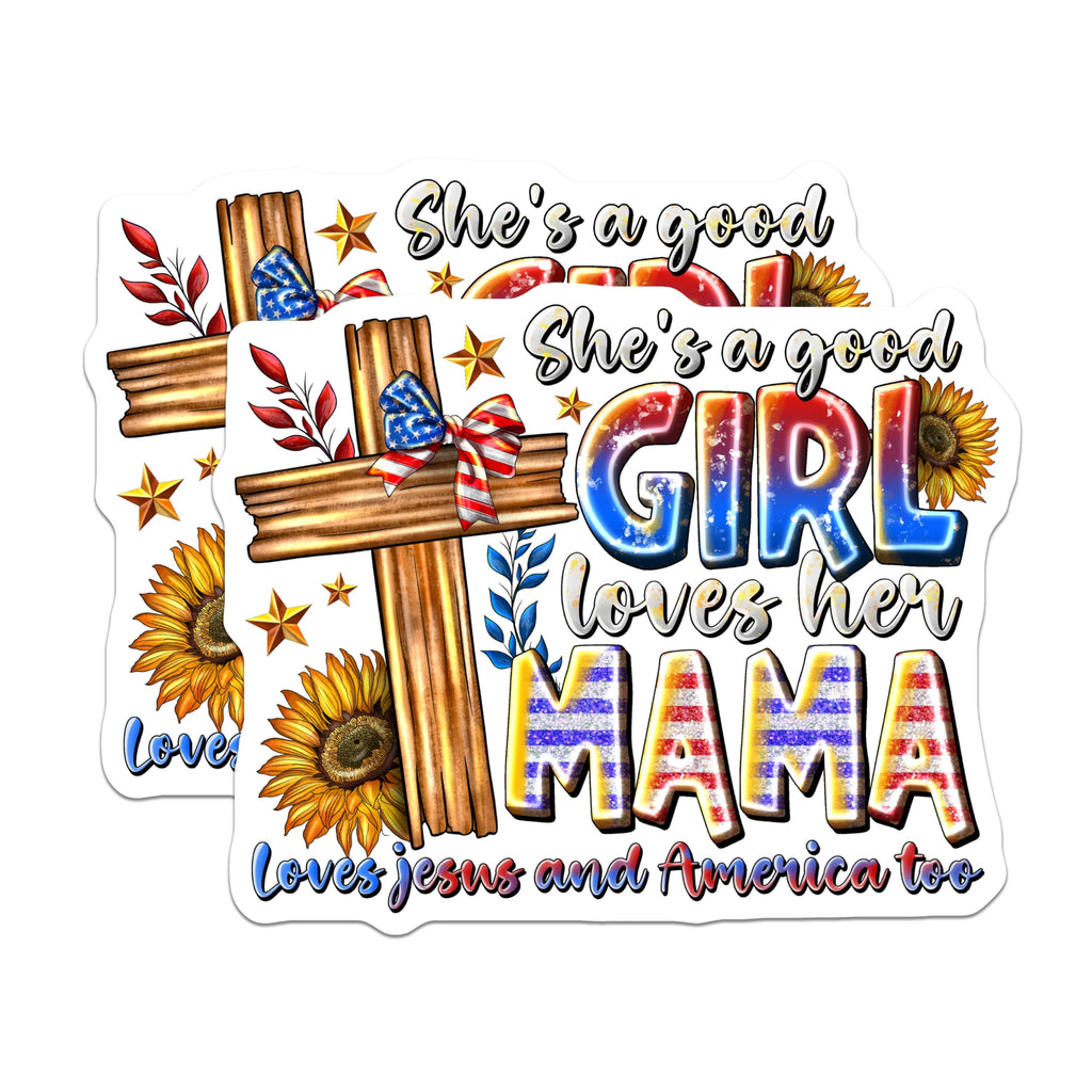 (2 Pack) Christian Mama Magnets - Patriotic American Faith Decor - Good Girl Loves Jesus Saying - 5 Inches On Longest Side - Thick Durable Magnet - Made in USA - MAG29023