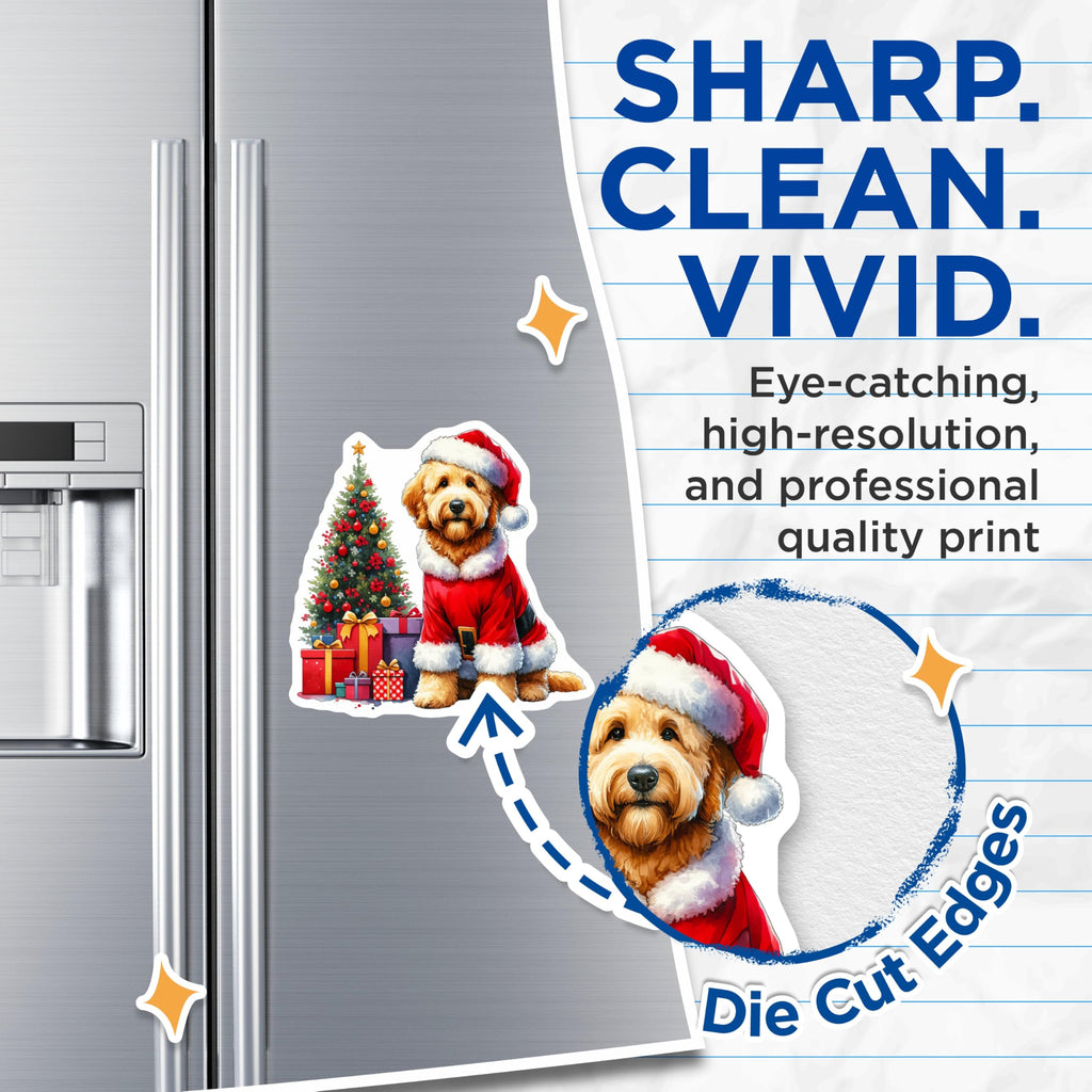 (2 Pack) Goldendoodle Christmas Magnets - Santa Dog Decor - Holiday Pet Refrigerator - 5 Inches On Longest Side - Thick Durable Magnet - Made in USA - MAG27681