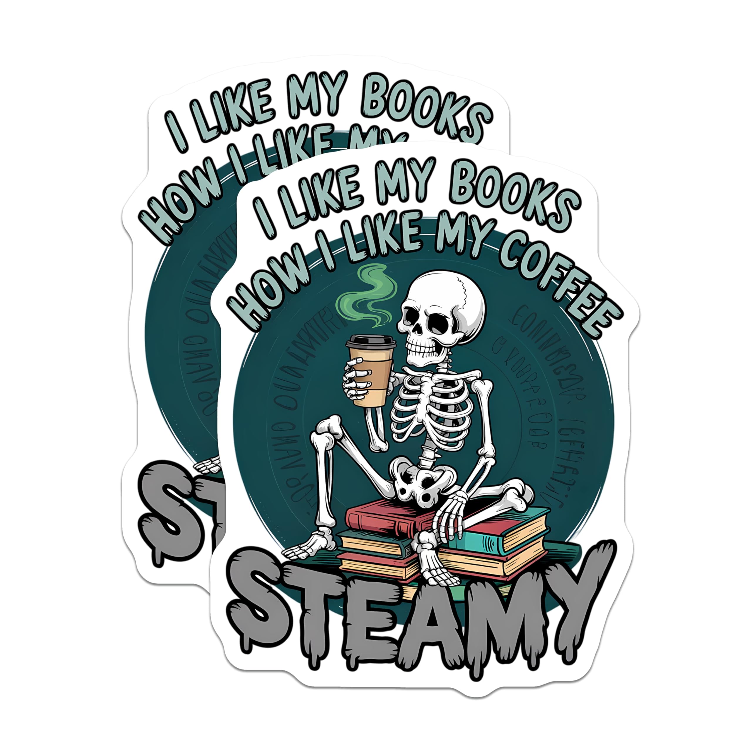 (2 Pack) Skeleton Books Coffee Lover Magnets - Steamy Reader Humor Quote - Bookish Kitchen Locker Refrigerator Decor - 5 Inches On Longest Side - Thick Durable Magnet - Made in USA - MAG20410