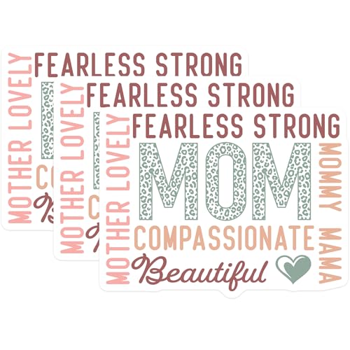 (3 Pack) Mom Word Art Decals - Fearless Strong - Laptop Decor- 3 Inches On Longest Side - Easy Peel & Apply - Made in USA - 3MCS5201