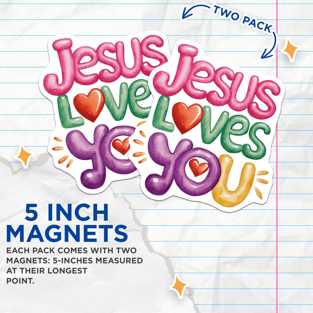 (2 Pack) Jesus Loves You Magnets - Christian Magnets - Religious Home Decor - 5" On Longest Side - Premium Magnet - for Cars, Refrigerators, Toolboxes, Lockers - Made in USA - MAG14772