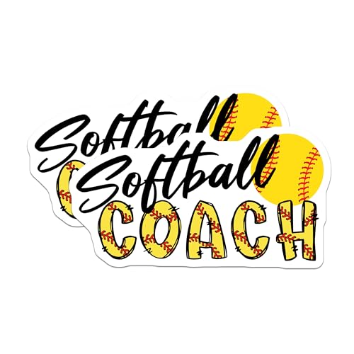 (2 Pack) Softball Coach Stickers - Baseball Enthusiast Decal - Sports Coach Appreciation - 5" On Longest Side - Sticks to Smooth Flat Surfaces - Made in USA - BMCS9220