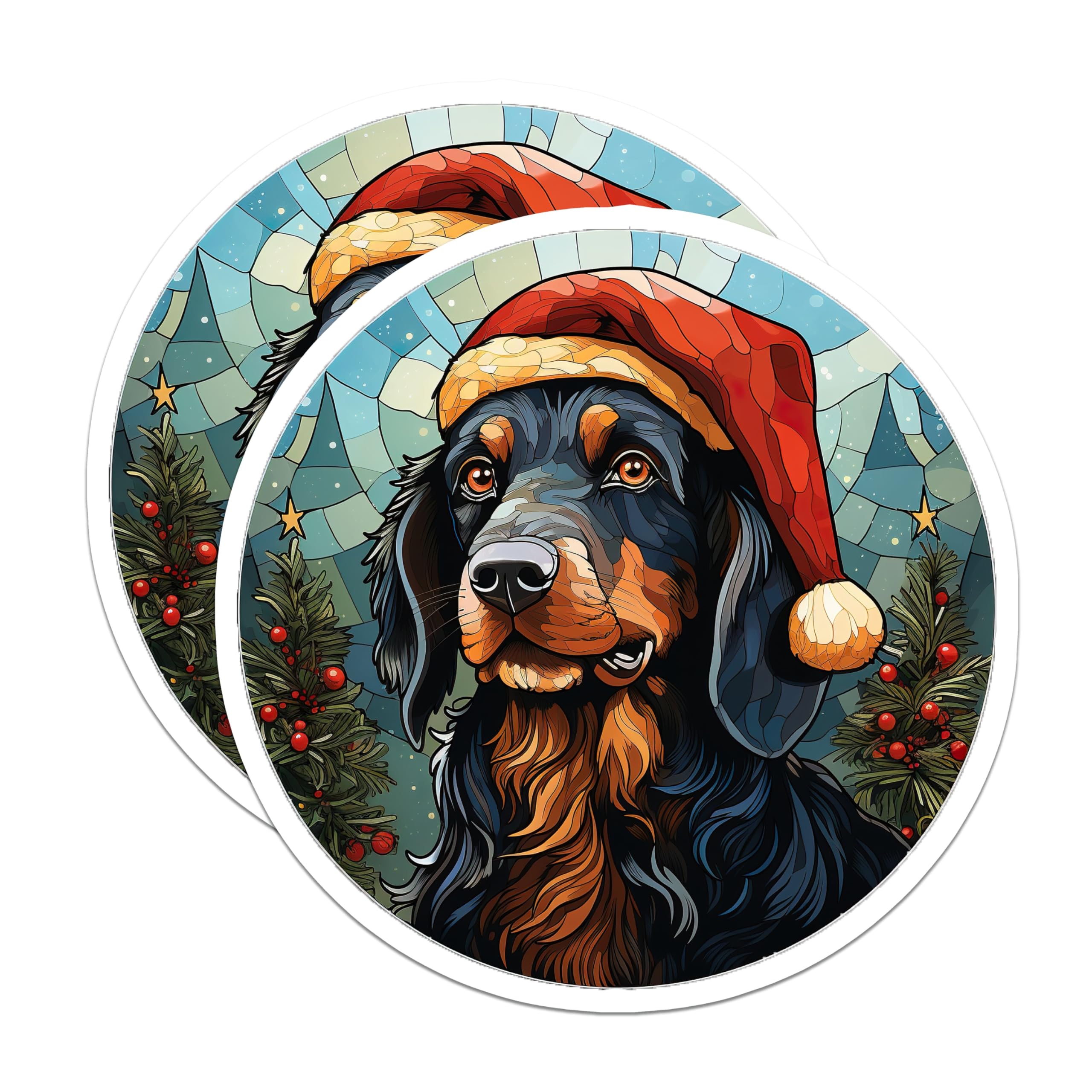 (2 Pack) Christmas Dog Magnets - Stained Glass Dog Art - Holiday Pet Decor - Winter Setter Lover Gift for Fridge - 5 Inches On Longest Side - Thick Durable Magnet - Made in USA - MAG29739