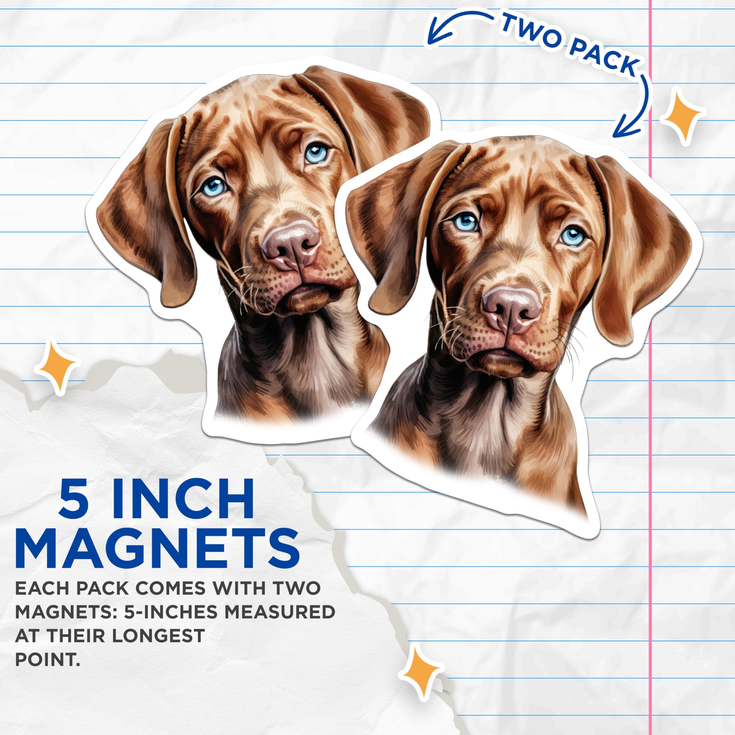 (2 Pack) Adorable Puppy Magnets - Expressive Brown Dog Decor - Blue Eyed Pet Lover - Refrigerator Art - 5 Inches On Longest Side - Thick Durable Magnet - Made in USA - MAG26980