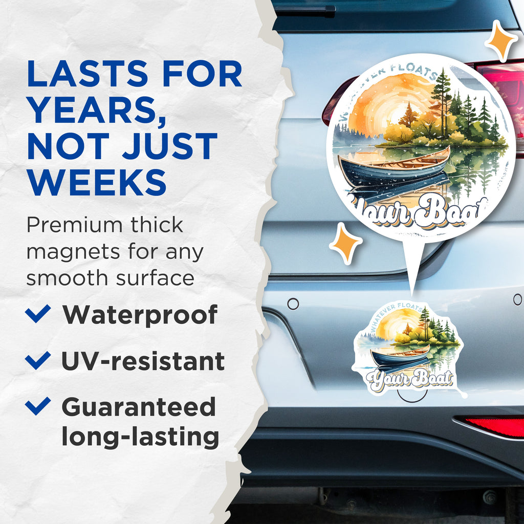 (2 Pack) Whatever Floats Your Boat Magnets - Lake Scene Decor - Canoe Art - Inspirational Quote - 5 Inches On Longest Side - Thick Durable Magnet - Made in USA - MAG39370