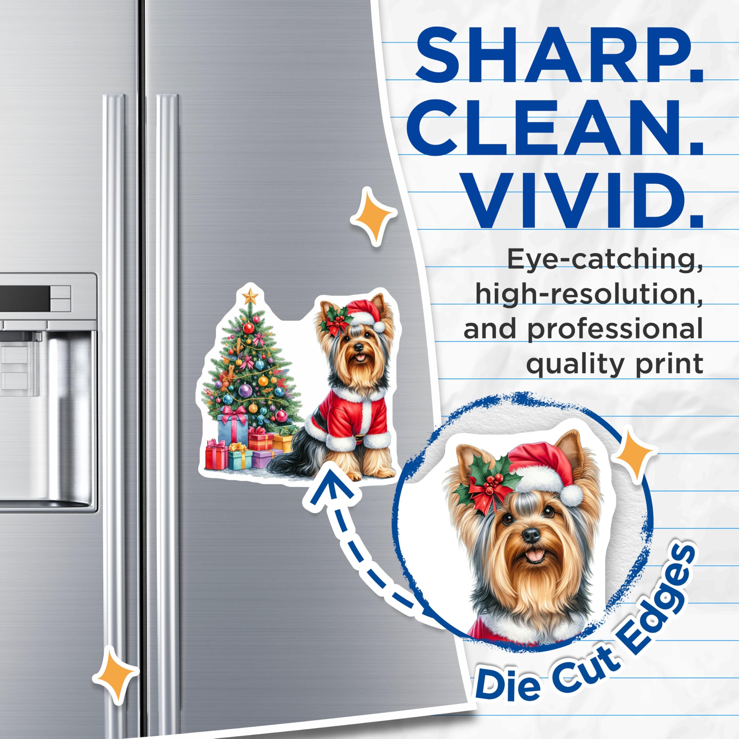 (2 Pack) Yorkie Christmas Magnets - Santa Dog Holiday Decor - Pet Lover Festive Accessories - 5 Inches On Longest Side - Thick Durable Magnet - Made in USA - MAG25046