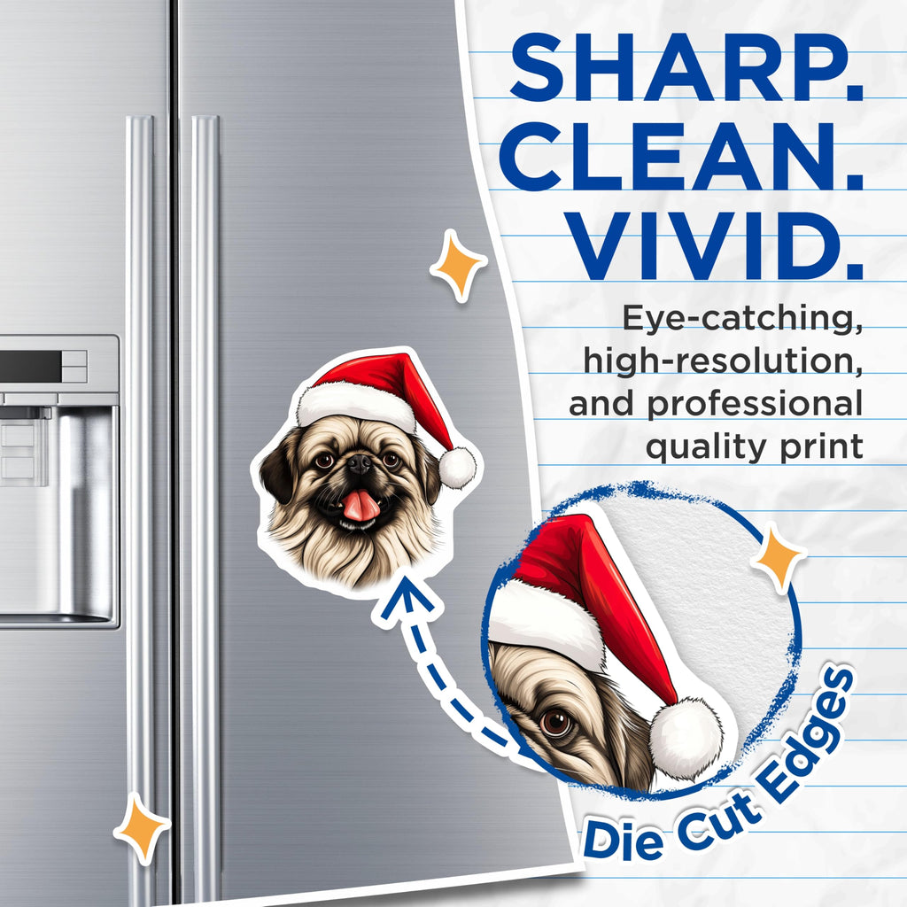 (2 Pack) Pekingese Christmas Magnets - Santa Hat Dog - Festive Holiday Home Decor - 5 Inches On Longest Side - Thick Durable Magnet - Made in USA - MAG23447