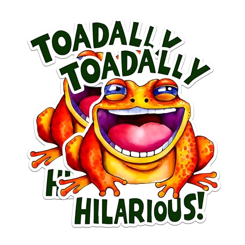 (2 Pack) Toadally Hilarious Stickers - Funny Frog Stickers - Amphibian Lover Stickers - 5" On Longest Side - Sticks to Any Smooth Flat Surface - Made in USA - BMCS2638