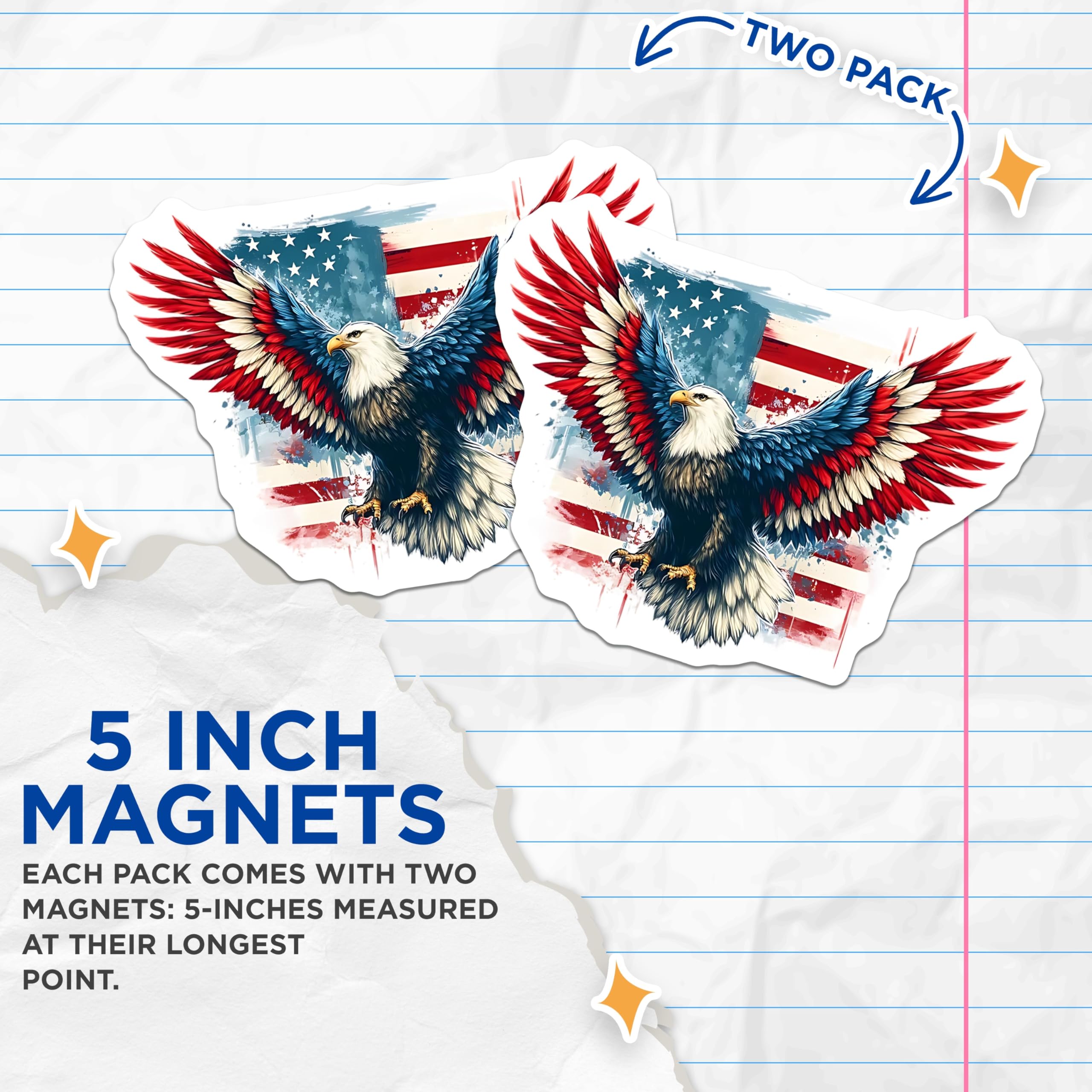 (2 Pack) American Eagle Magnets - Patriotic Decor - USA Flag Art - 5" On Longest Side - Premium Magnet - for Cars, Refrigerators, Toolboxes, Lockers - Made in USA - MAG15001