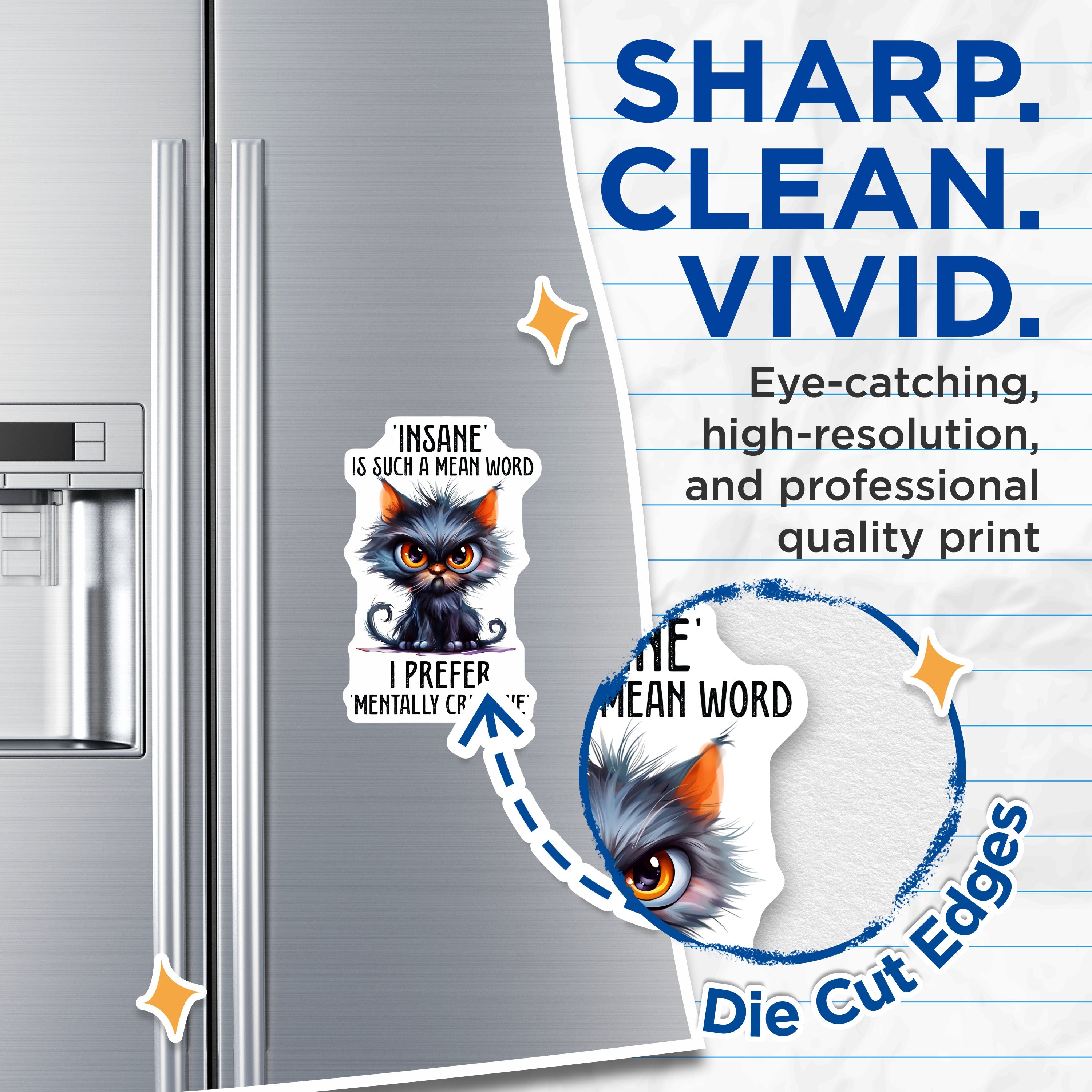 (2 Pack) Mentally Creative Cat Magnets - Funny Insane Quote - Quirky Kitten Fridge Decor - 5 Inches On Longest Side - Thick Durable Magnet - Made in USA - MAG37380