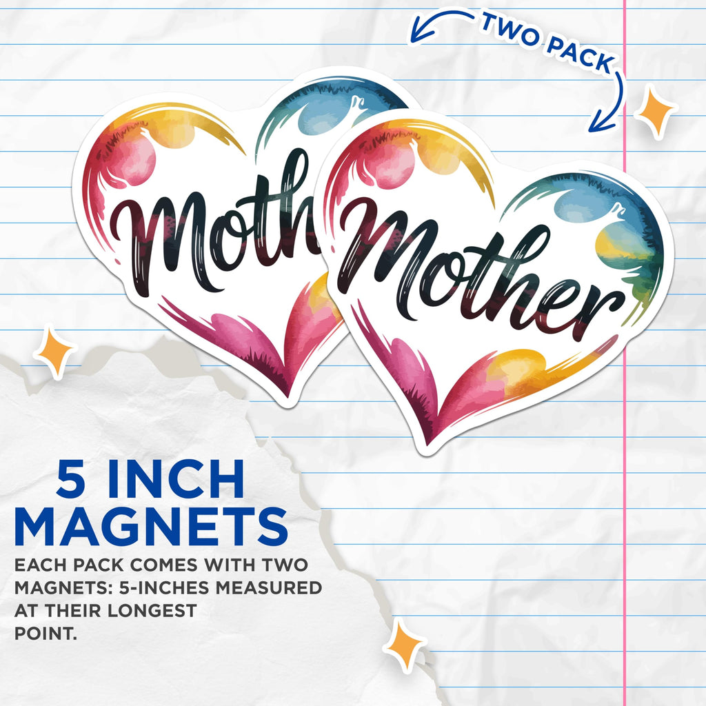 (2 Pack) Watercolor Mother Magnets - Heart Love Fridge Decor - Mothers Day Appreciation Art - Sentimental Mom Accent - 5 Inches On Longest Side - Thick Durable Magnet - Made in USA - MAG22841