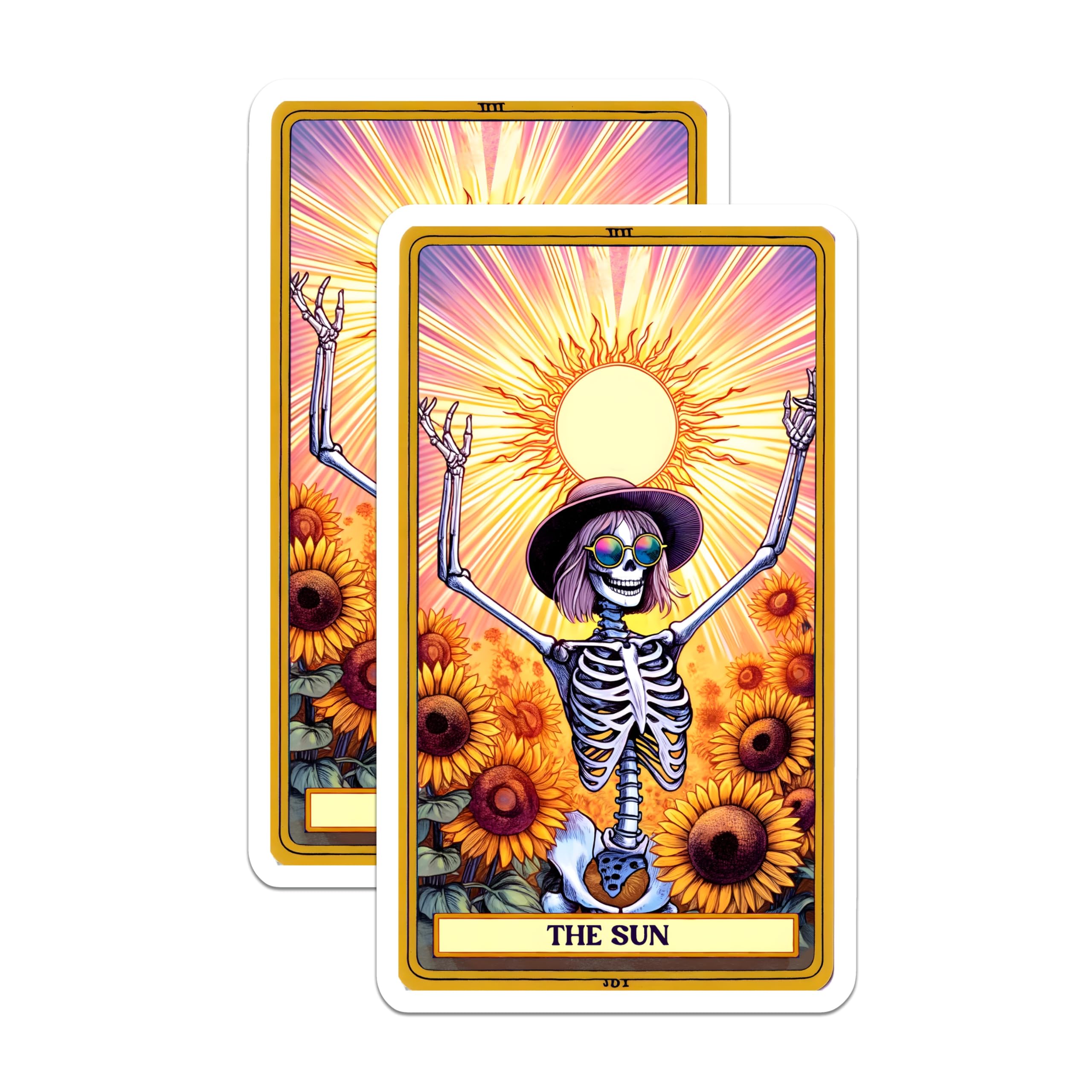 (2 Pack) The Sun Tarot Magnets - Skeleton Sunflower Art - Bohemian Home Decor - 5 Inches On Longest Side - Thick Durable Magnet - Made in USA - MAG30114