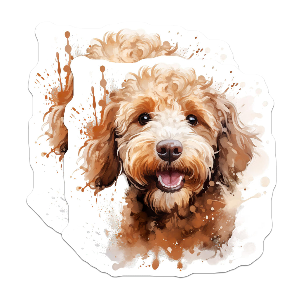 (2 Pack) Goldendoodle Magnets - Watercolor Dog Art - Happy Doodle Dog Lover Decor - Pet Mom Fridge Locker Magnet - 5 Inches On Longest Side - Thick Durable Magnet - Made in USA - MAG26504