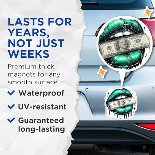 (2 Pack) Lips Money Magnets - Artistic Dollar Bill - Dollar Design ation - 5" On Longest Side - for Cars, Fridges, Toolboxes - Made in USA - MAG4564