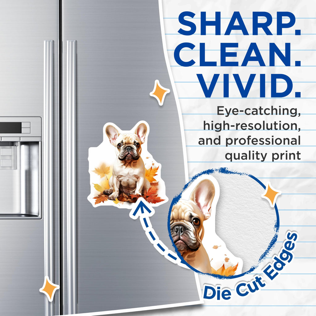 (2 Pack) French Bulldog Magnets - Adorable Autumn Puppy Art - Fall Dog Lover Refrigerator Decor - 5 Inches On Longest Side - Thick Durable Magnet - Made in USA - MAG23584