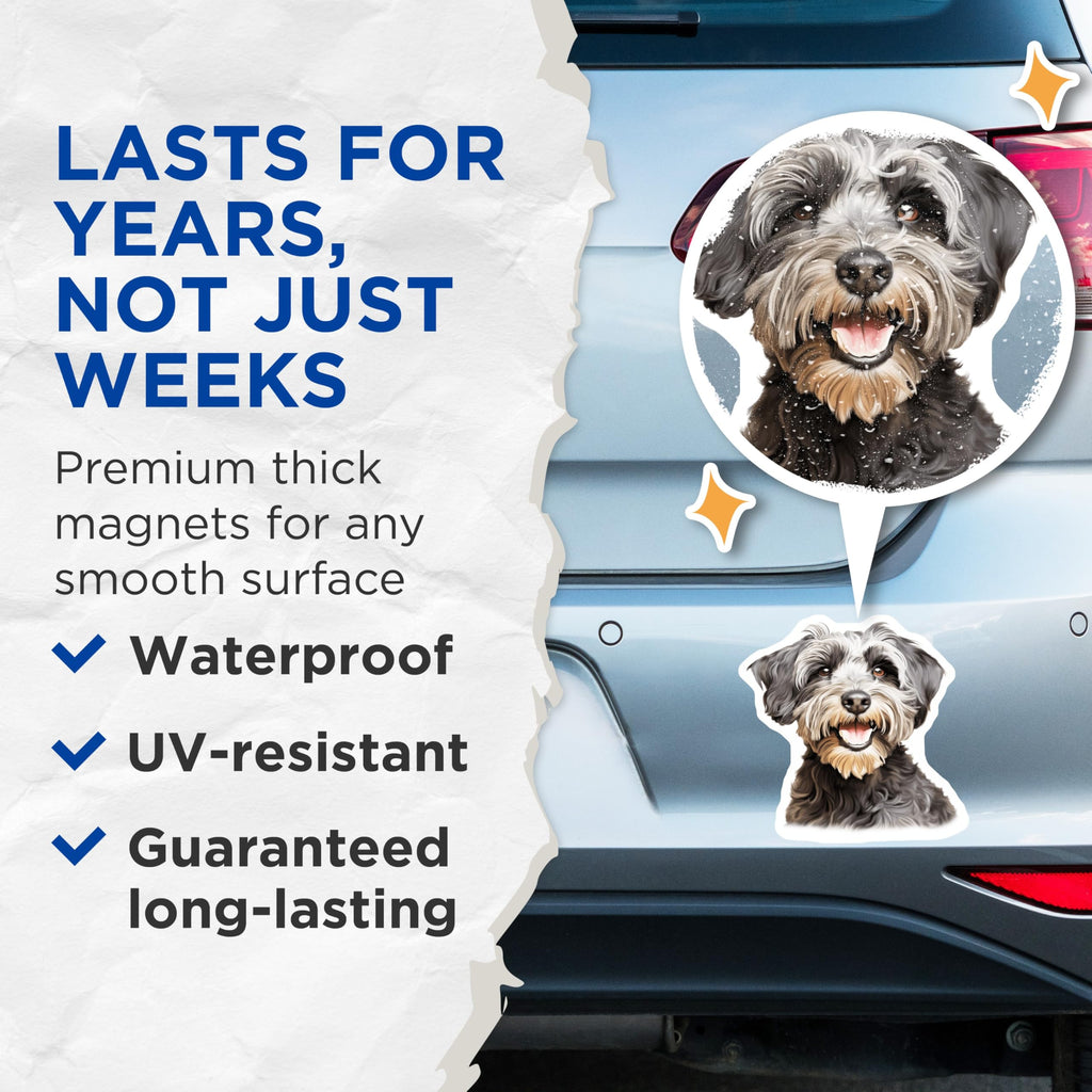 (2 Pack) Smiling Schnauzer Magnets - Joyful Dog Lover Decor - Pet Fridge Accessory - Canine Enthusiast Art - 5 Inches On Longest Side - Thick Durable Magnet - Made in USA - MAG23892