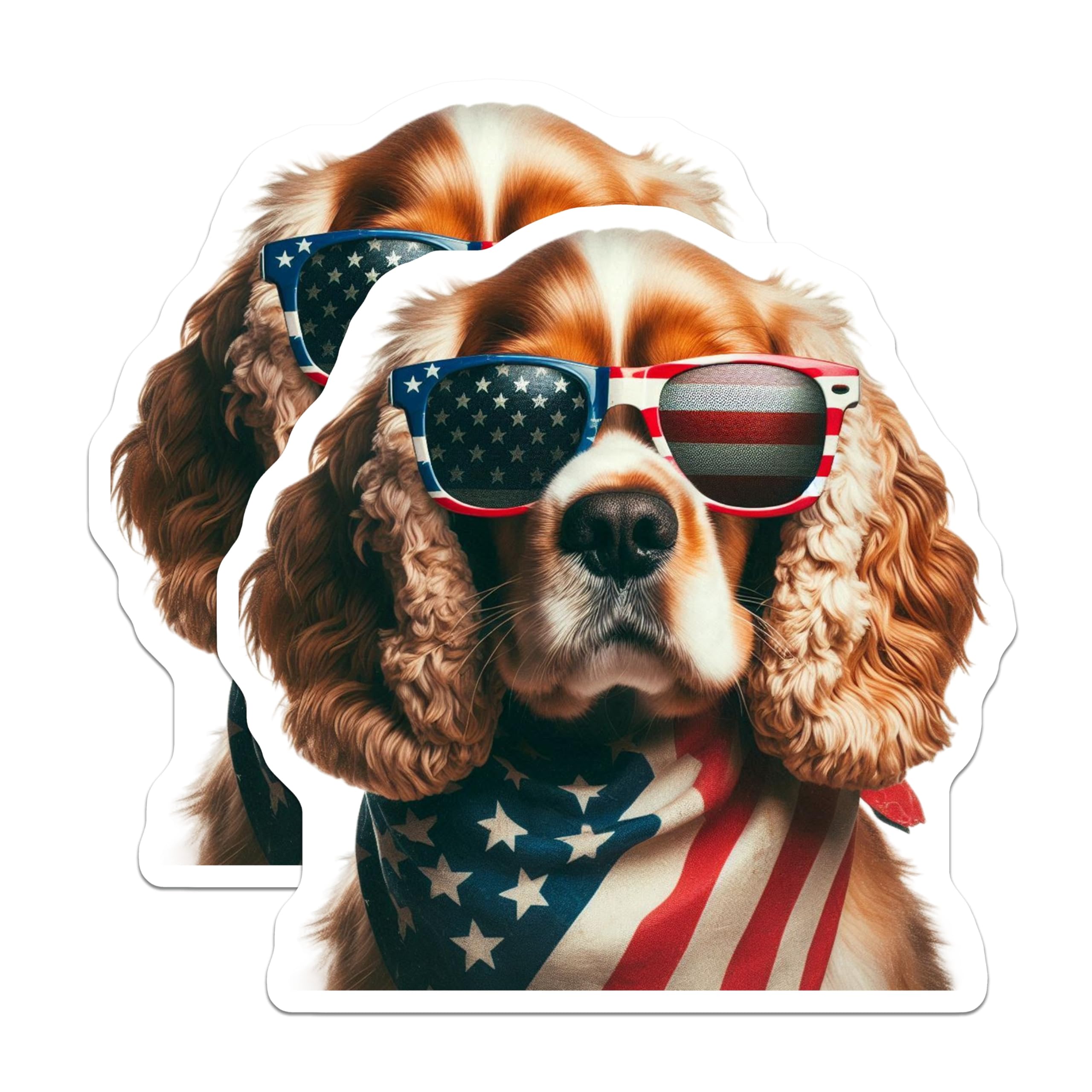 (2 Pack) Cocker Spaniel Magnets - American Flag Sunglasses - Patriotic Dog Accessories - 5" On Longest Side - Premium Magnet - for Cars, Refrigerators, Toolboxes, Lockers - Made in USA - MAG16120